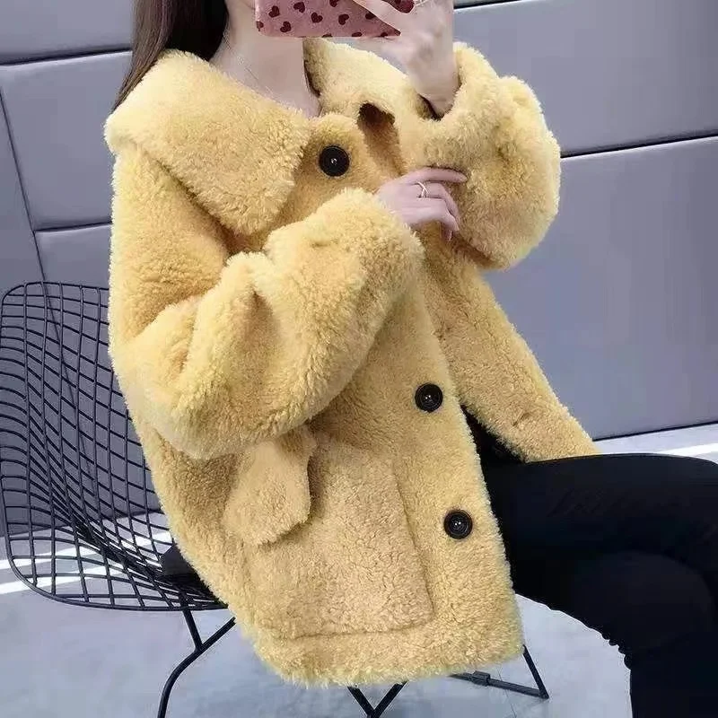 

Imitation lamb Plush Coat Women Integrated Fur And leather Overcoat New Female Fur Coats Ladies Lamb Plush Loose Top