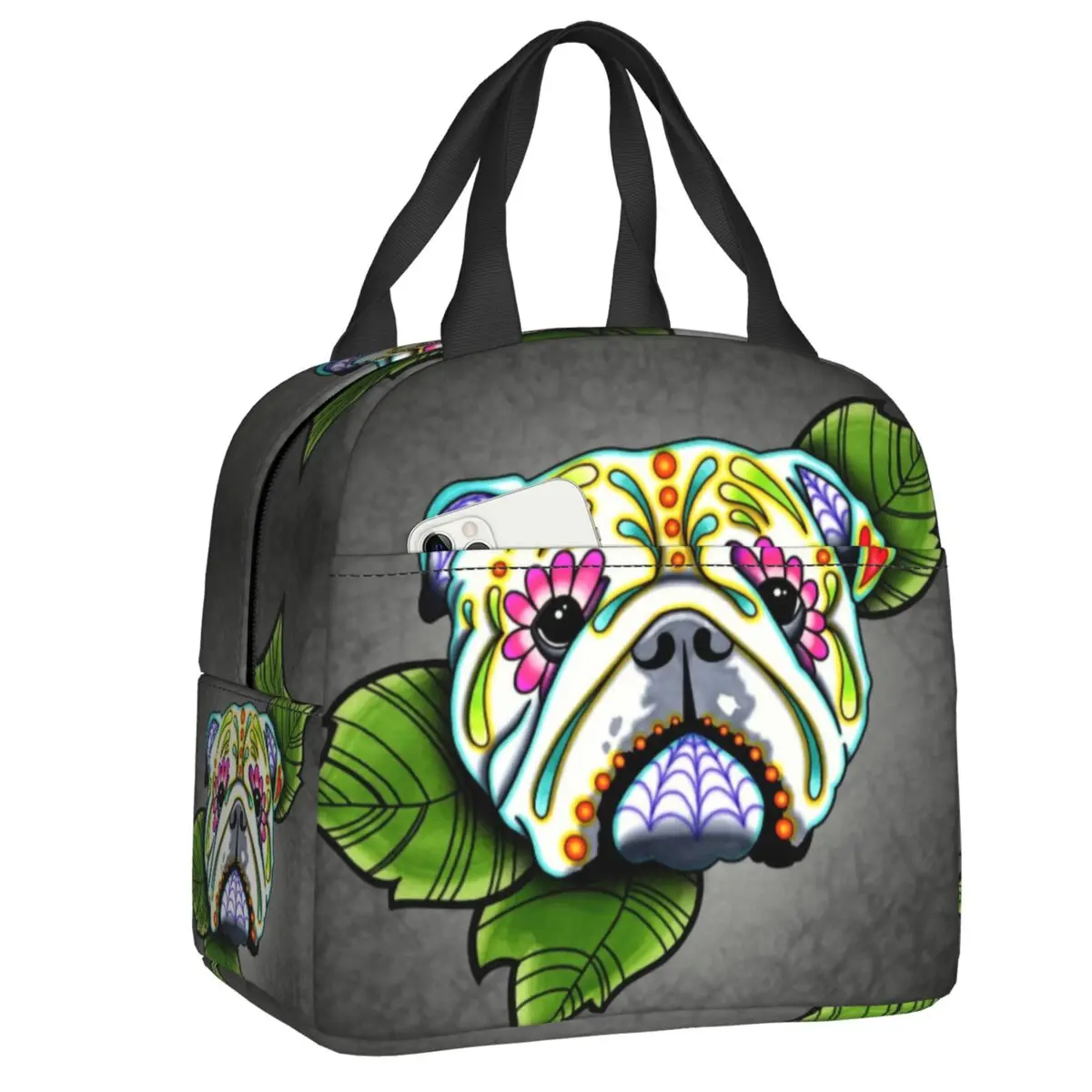 Day Of The Dead English Bulldog Thermal Insulated Lunch Bag Women Portable Lunch Box for Work School Travel Picnic Food Tote