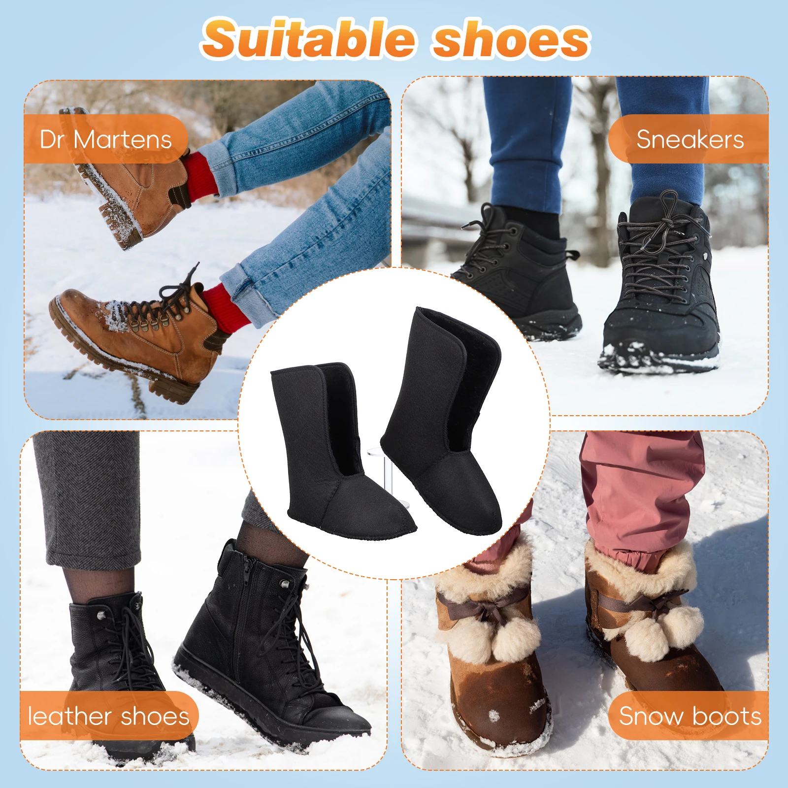 

1 Pair Winter Warmth Waterproof Cotton Shoes Soft Thermal Boot Inserts Fleece-Lined Shoe Liners For Cold Weather Fishing Hiking