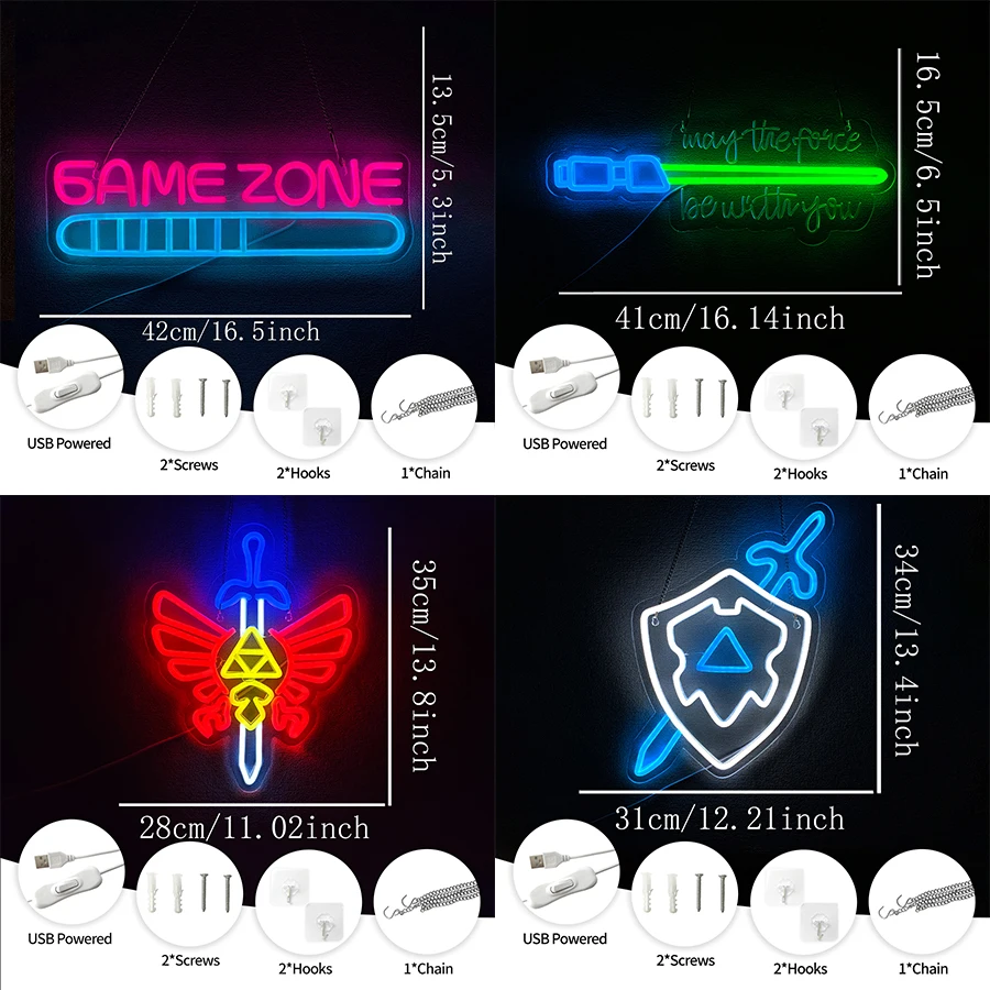 Game Zone Led Neon Sign, Shield Sword Icon Wall Decor, Suitable For Bedroom Game Room Man Cave Club Bar Party Art Wall Lamp.
