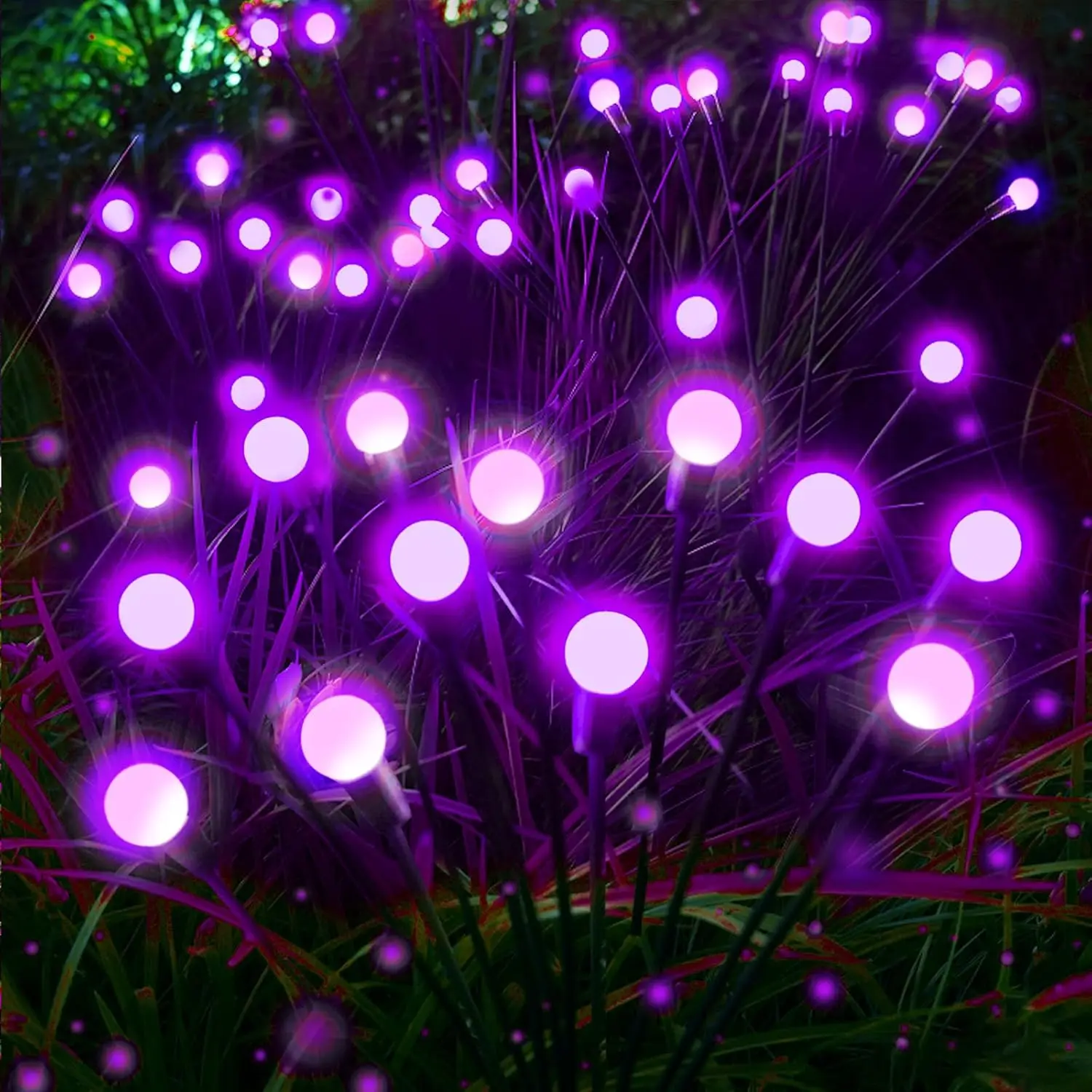 

6 Pack Solar Firefly Lights Outdoor, 48 LED Waterproof Halloween Garden Lights for Yard Pathway Decor (Purple)