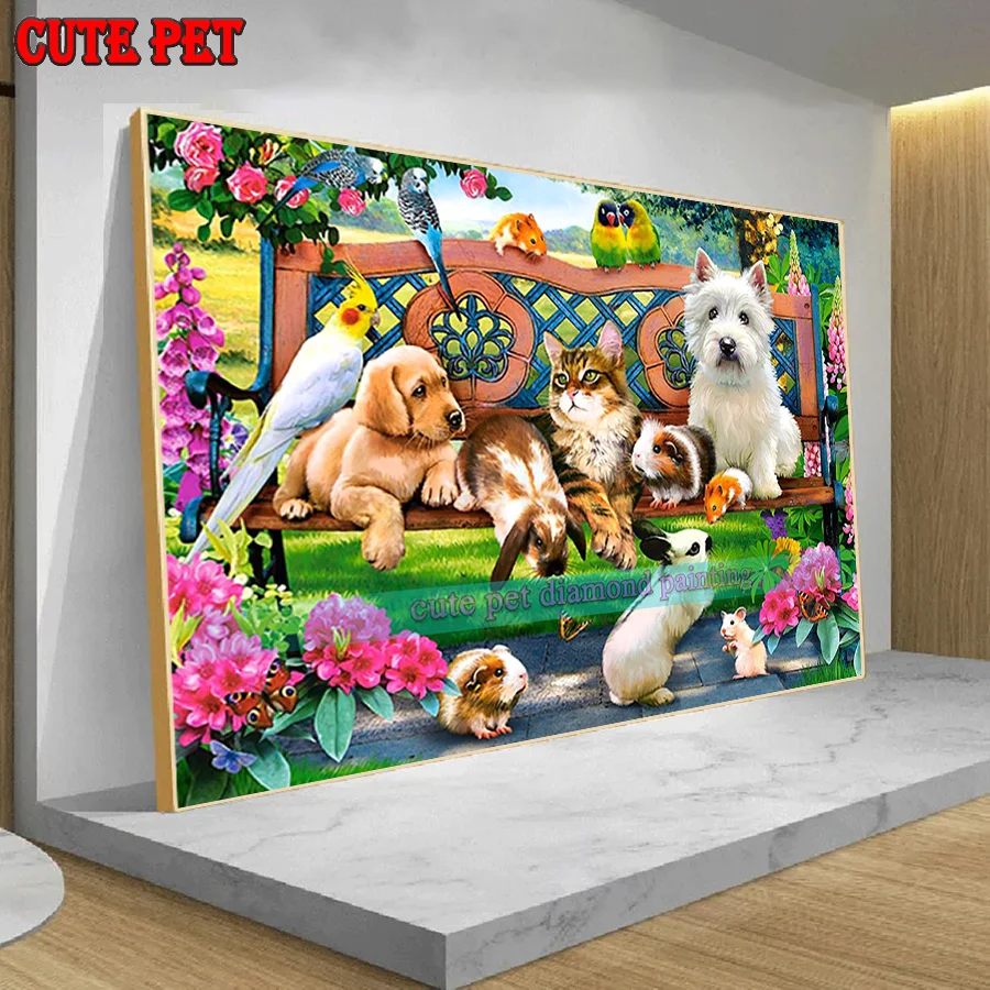 Cartoon cat and dog DIY Diamond Painting Cat and dog binge Full Square Round Drill Embroidery Kitten puppy animal Decor mosaic