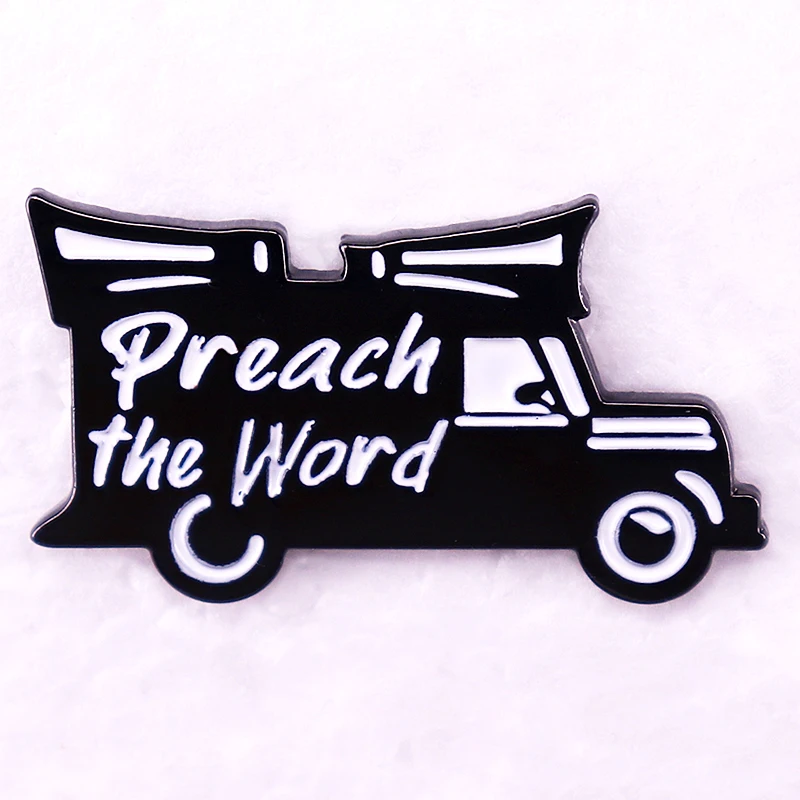 Black White Preach The Word Sound Car Enamel Pin Brooch Jewelry JW Gifts Accessories