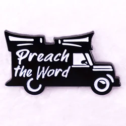 Black White Preach The Word Sound Car Enamel Pin Brooch Jewelry JW Gifts Accessories