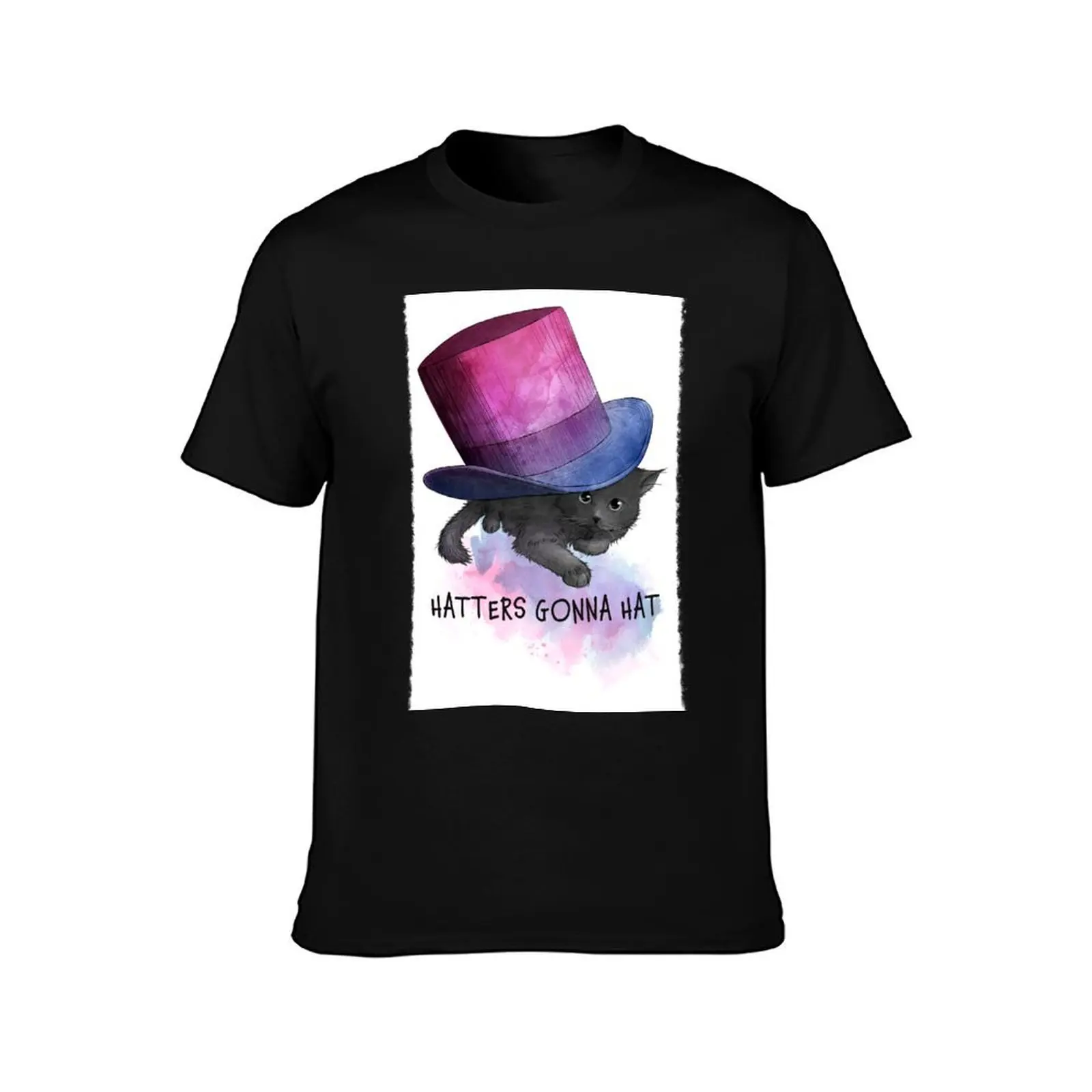 Top Hat cat with Bi-flag colours T-Shirt Soft Lightweight Cotton T-Shirt