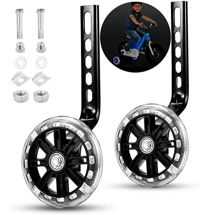 

1 pair children's bicycle auxiliary wheels adjustable 12-20 inches bicycle protection balance assistance cycling flash wheels