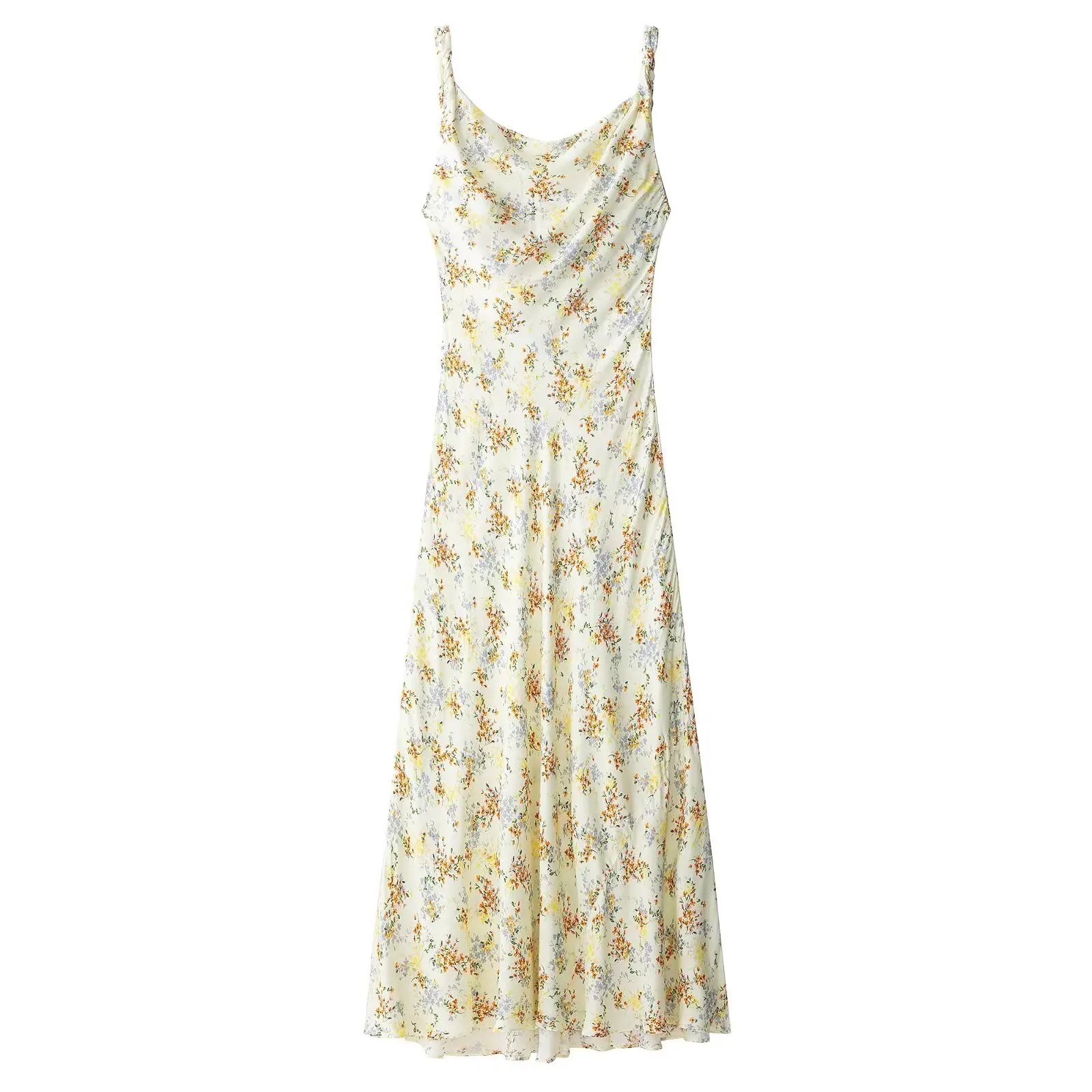 2025 new summer women's casual fashion slim print satin suspenders sleeveless sway collar long dress