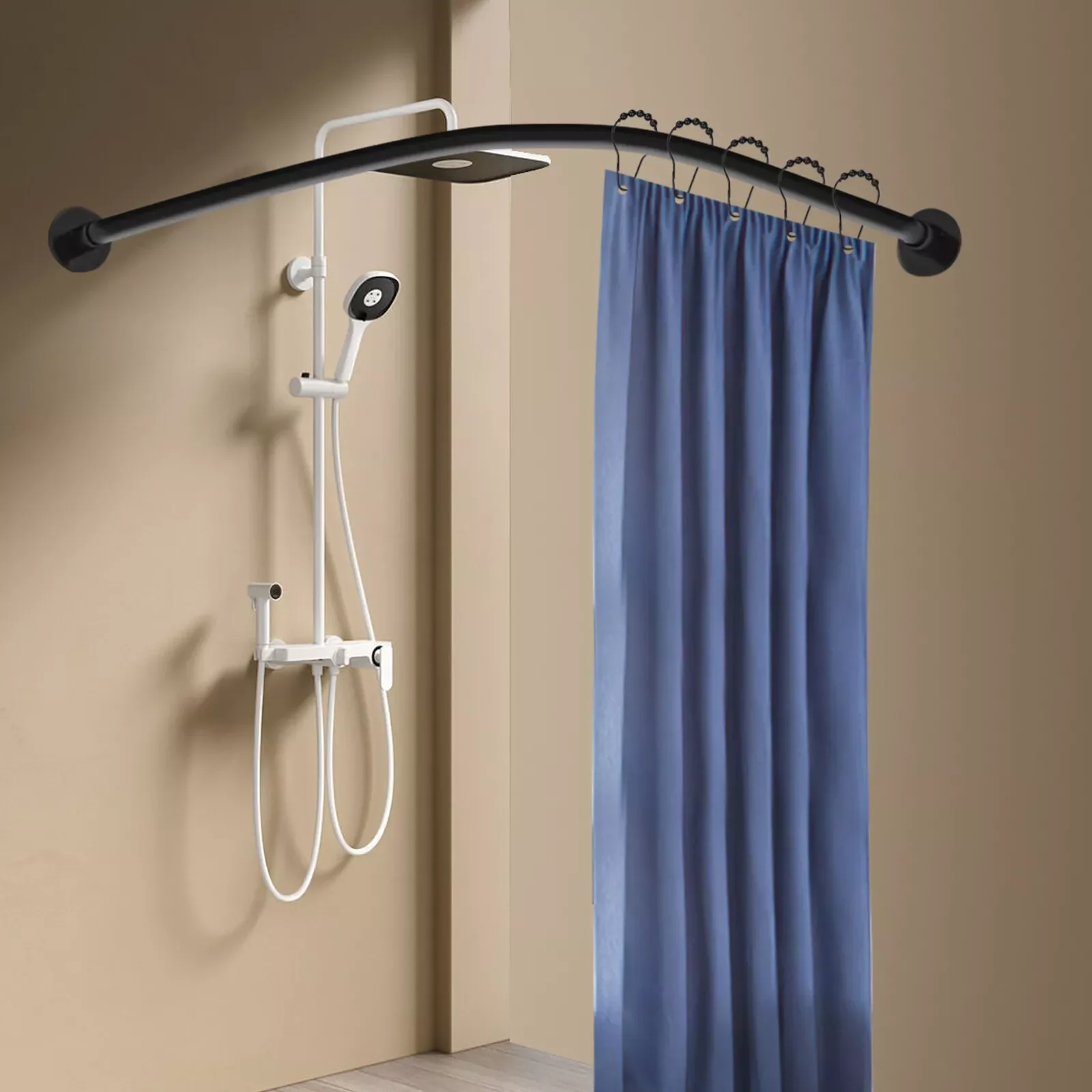 L Shaped Shower Curtain Rod Stainless-Steel Bathroom Shower Pole Rail Adjustable