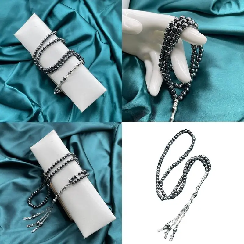 652F Schmuck Hämatit-Rosenkranz mit Fransen für Gläubige, Unisex, religiöse Amulette, Gebetsgeschenk für Meditationen und