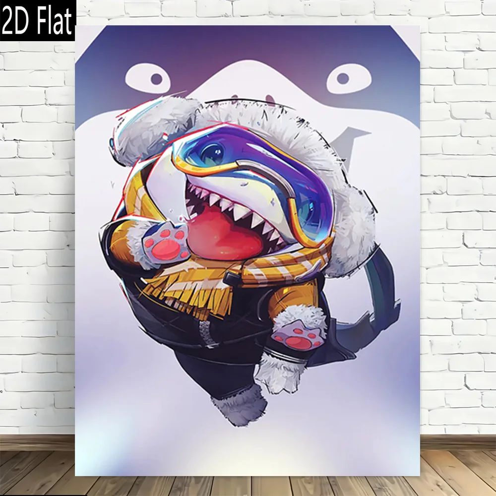 2D Flat, 1pc Frameless Comic Heroes Canvas Wall Art Poster - Modern Retro Vertical Wall Decor, Vibrant Anime-Inspired Shark Char