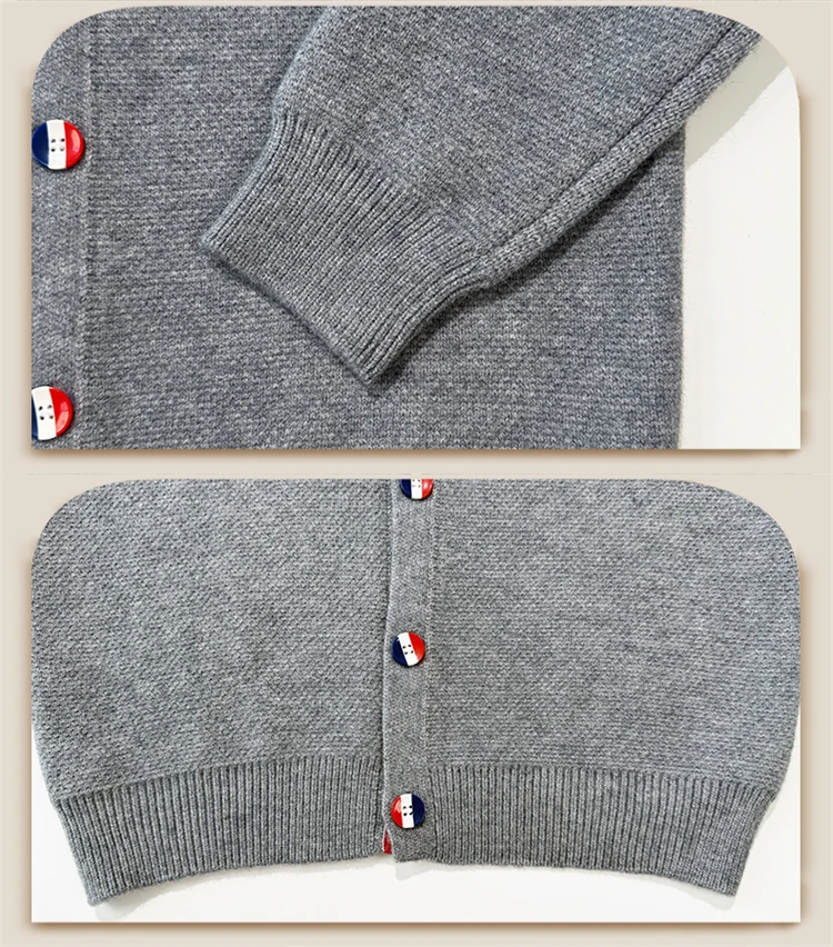 Modischer Herren-Strickcardigan für Herbst und Winter mit Niedlichem Hunde-Prägemotiv, Rundhals, Knöpfe, Luxusmarke, Gestreifter Lässiger Strickpullover – Detail 13