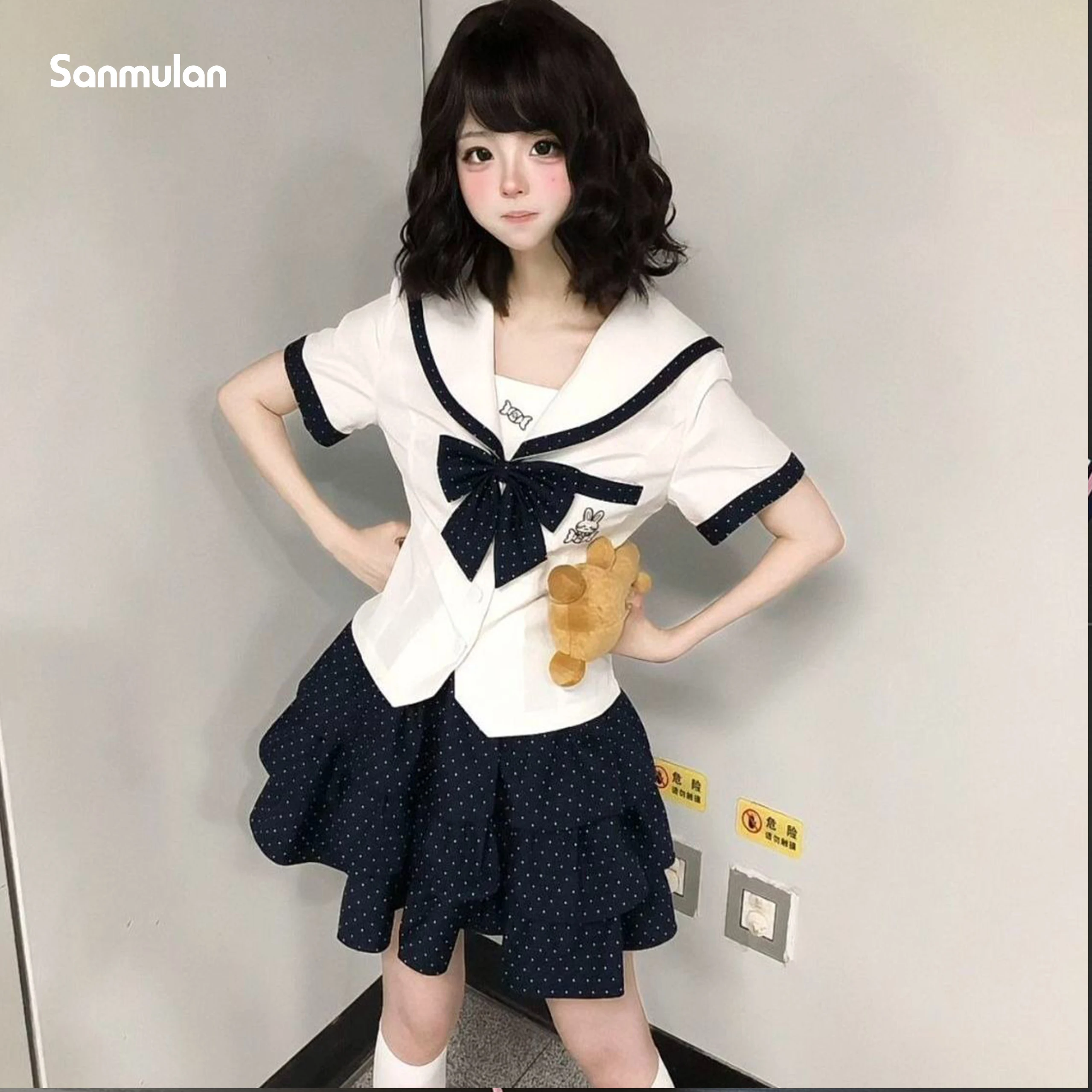 2026-spring-white-polka-dot-sailor-suit-set-short-sleeved-slim-fit-cute-schoolgirl-style-jk-uniform-with-pleated-skirt-cos