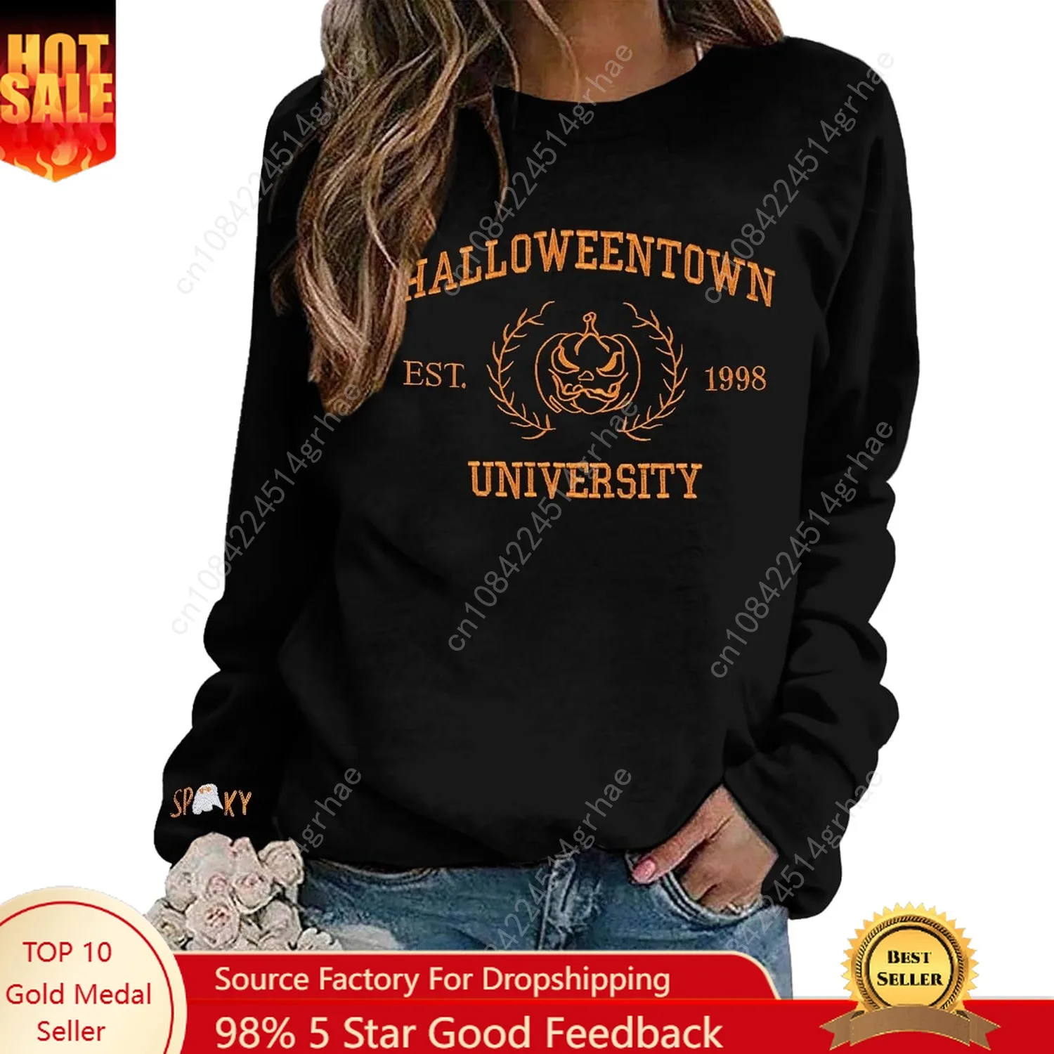 

ASTANFY Halloween Sweatshirt Women Ghost Sweatshirts Cute Spooky Long Sleeve Shirt Halloween Spooky Pullover Top
