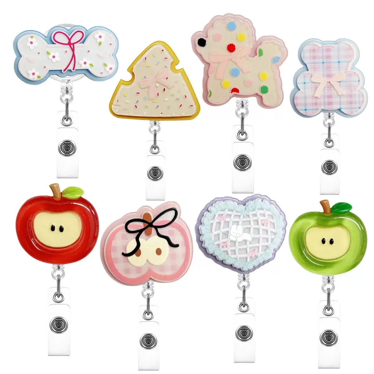 1pcs Cute Transparent Floral Badge Reel for Women Retractable Worker ID Card Pull Buckle Doctore Nurse ID Card Badge Holder Clip