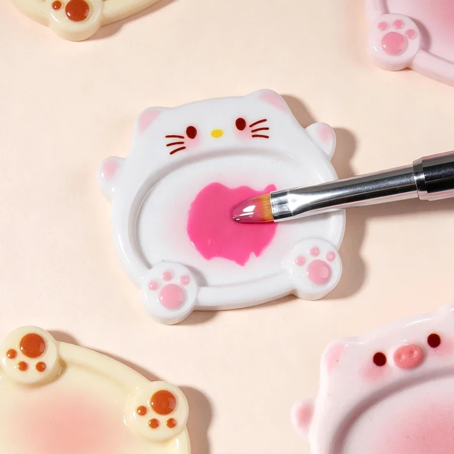 2Pcs Cute Cartoon Cat Bear Nail Art Mixing Palette, Gel Polish Color Mixing Drawing Plate, Manicure Painting Display Board Tools