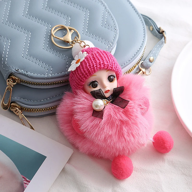 لطيف أفخم المفاتيح تقليد ريكس الأرنب الفراء الكرة كيرينغ عين كبيرة دمية قلادة موضة حقيبة السيارة سحر #5