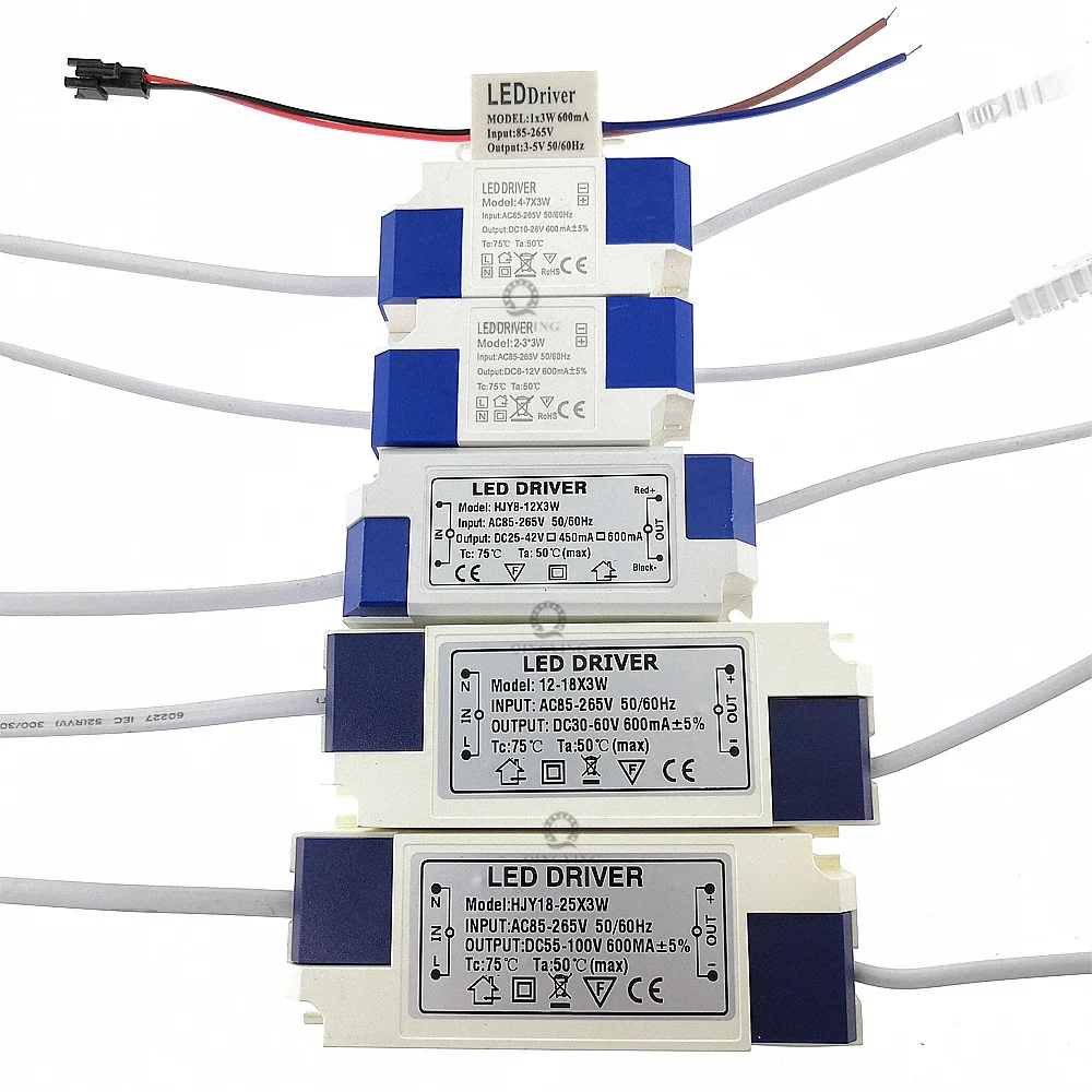 1 pz-5 pz 600mA LED Driver AC85-265V 3W 9W 12W 18W 30W 36W 50W 1x3W 2-3x3W 4-7x3W 8-12x3W trasformatore di illuminazione muslimata