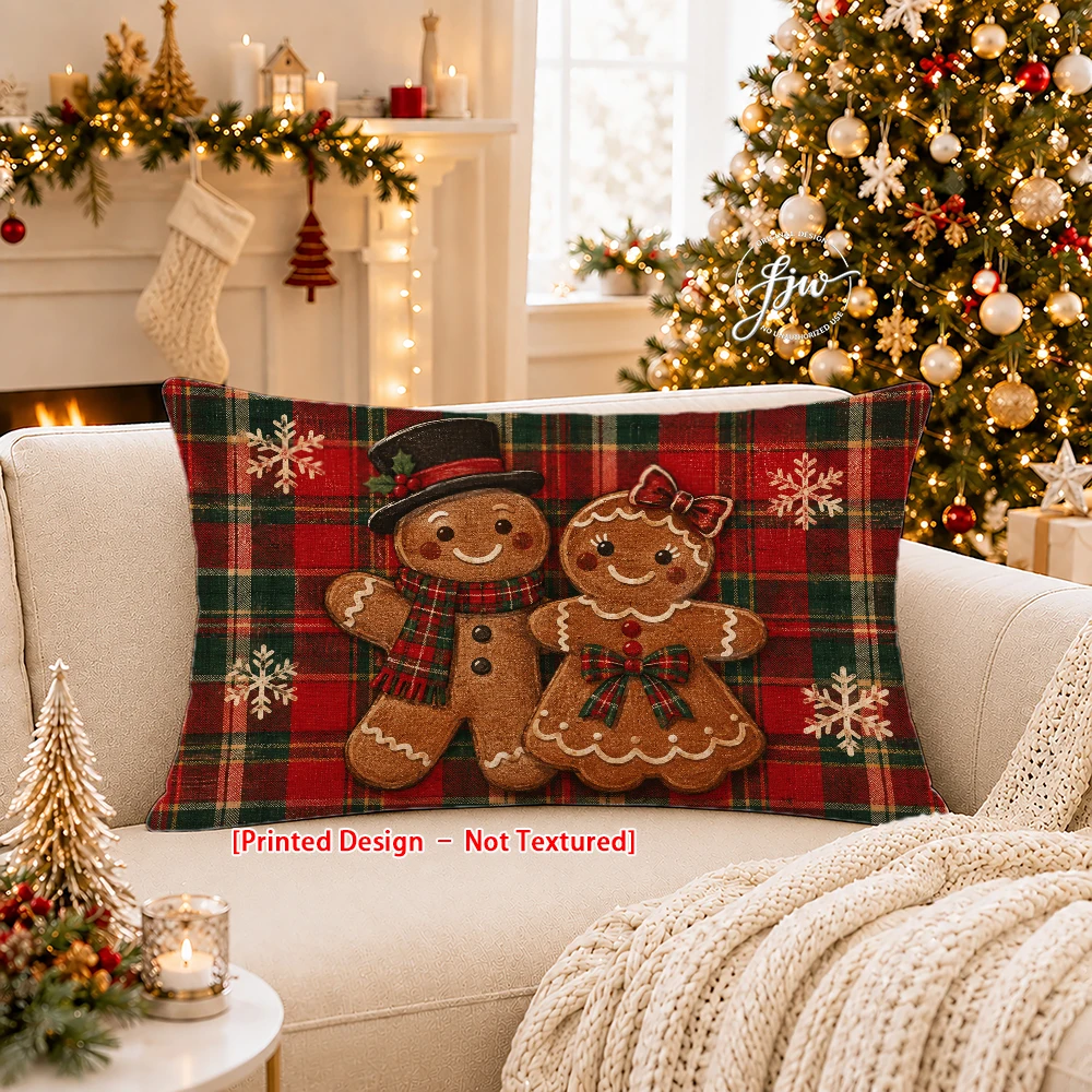 1pc Christmas Plaid Throw Pillow Covers Gingerbread Man Santa Penguin Dog Cat Nutcracker Cushion Covers for Sofa Bed