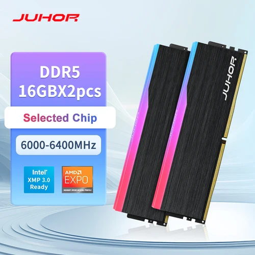 JUHOR Memoria Ram DDR5 RGB 16GB 6000MHz 6400MHz Computadora de escritorio PC5 Memoria regulable de alto rendimiento
