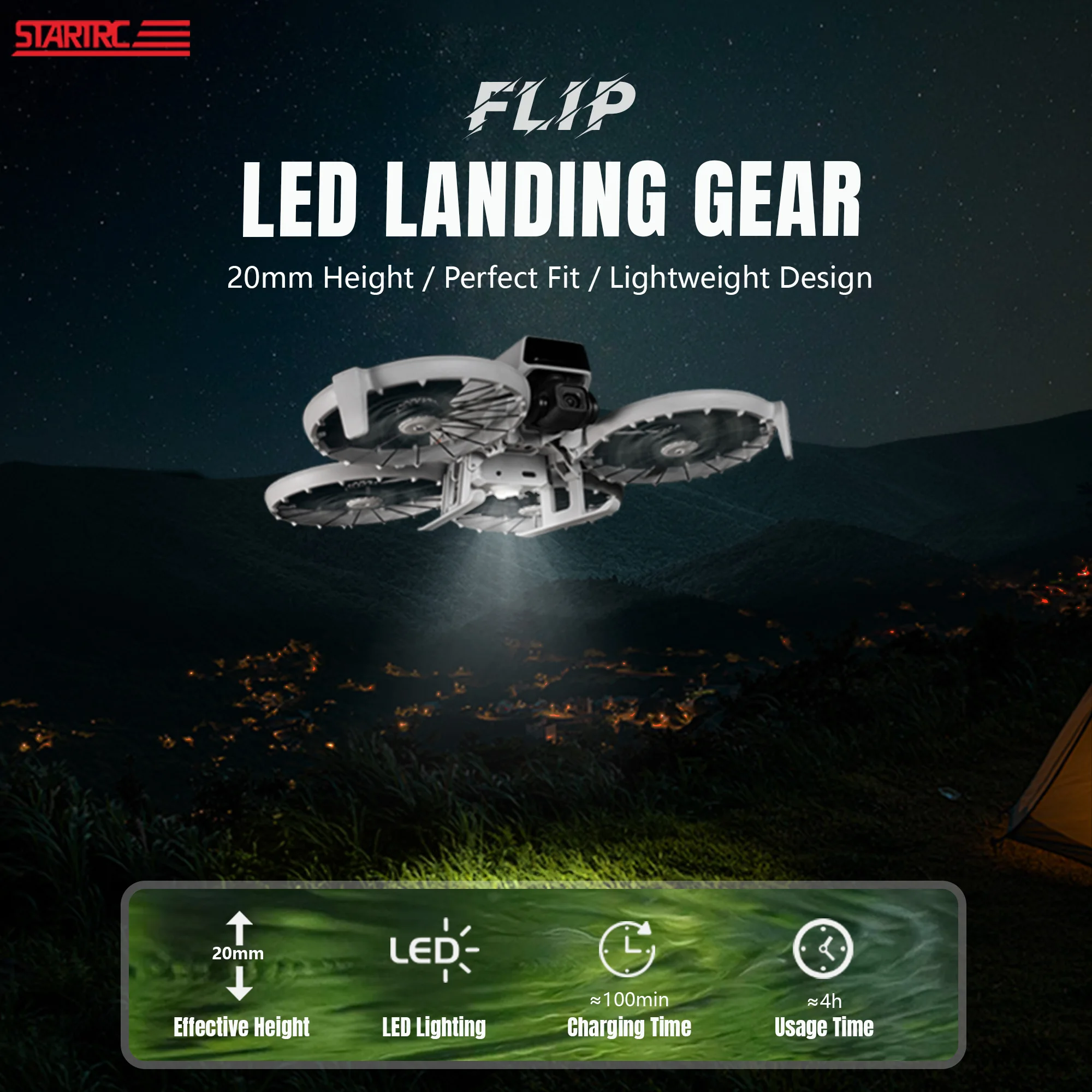 ل DJI فليب LED الهبوط مضيئة طوي تمديد الساقين ليلة الملاحة ضوء الهبوط زلق ملحقات طائرة بدون طيار