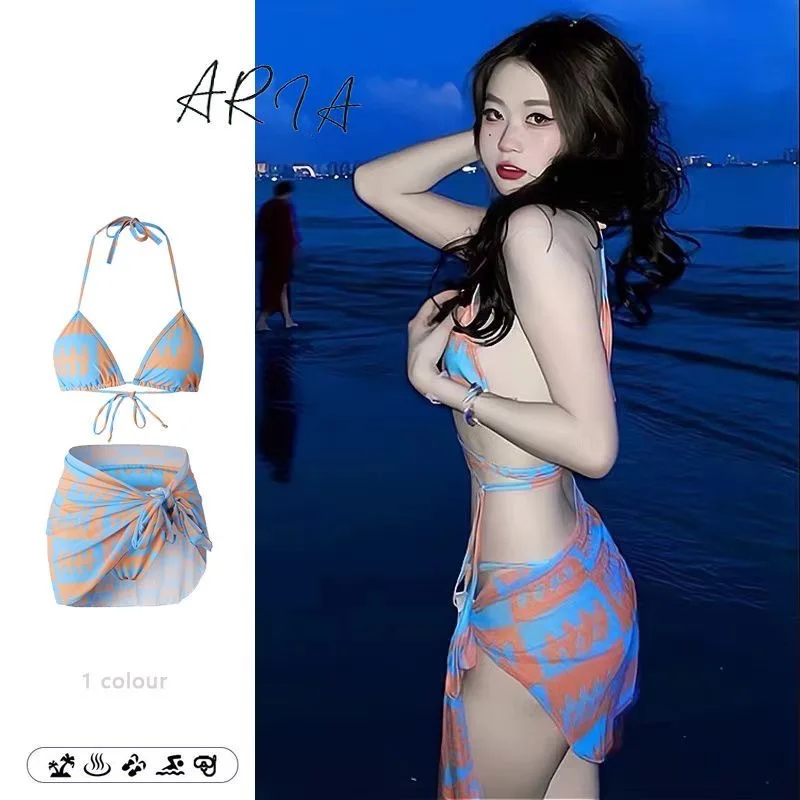 

Wisuwore 3 Pieces Ombre Up Bikini Swimsuit Beach Skirt Sexy Swimwear Women Bathing Swimming Swim Suit Female Summer Beachwear