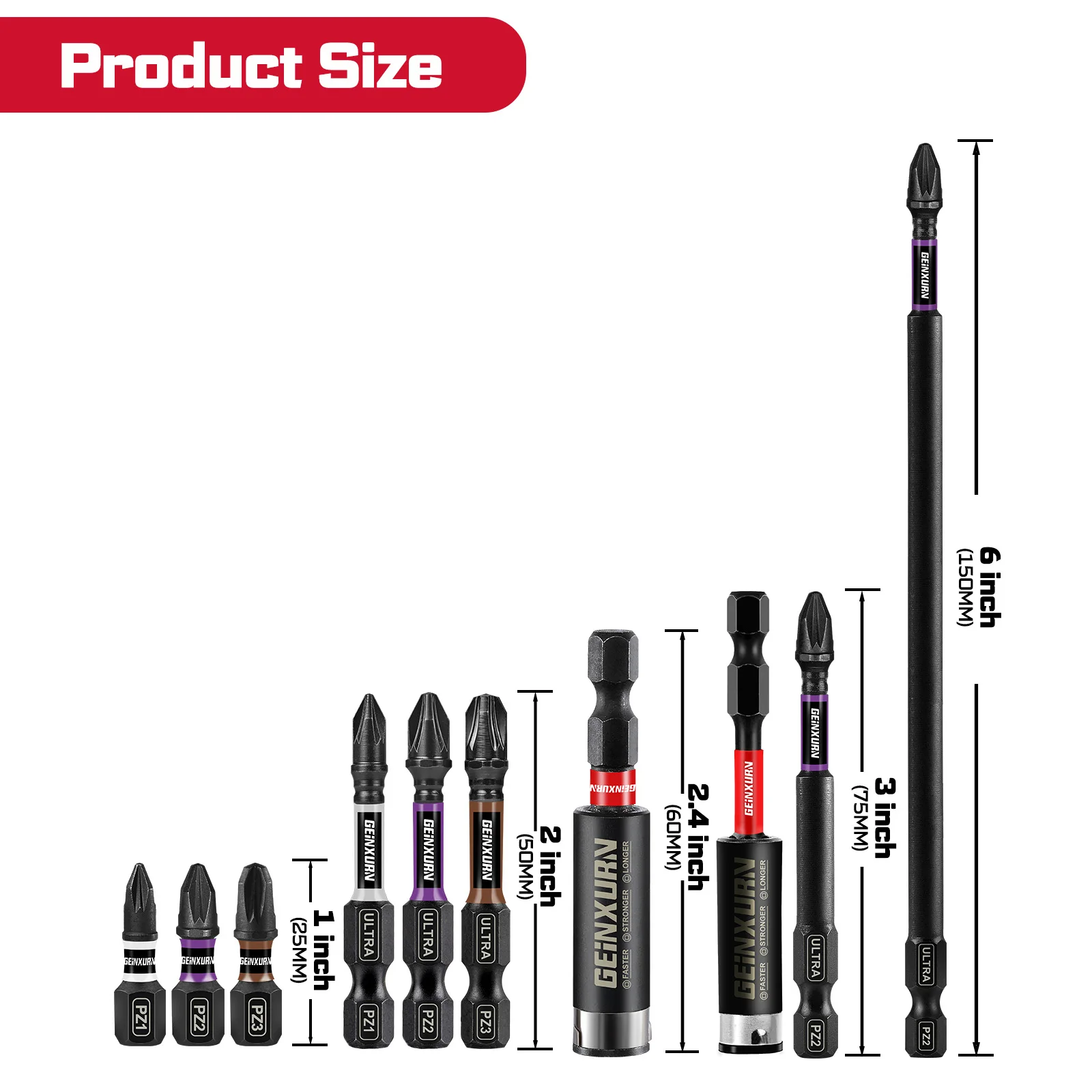 Geinxurn Impact Magnetic Pozi Screwdriver Bit Set(PZ1,PZ2,PZ3) with Bit Holder and Storage Organizer