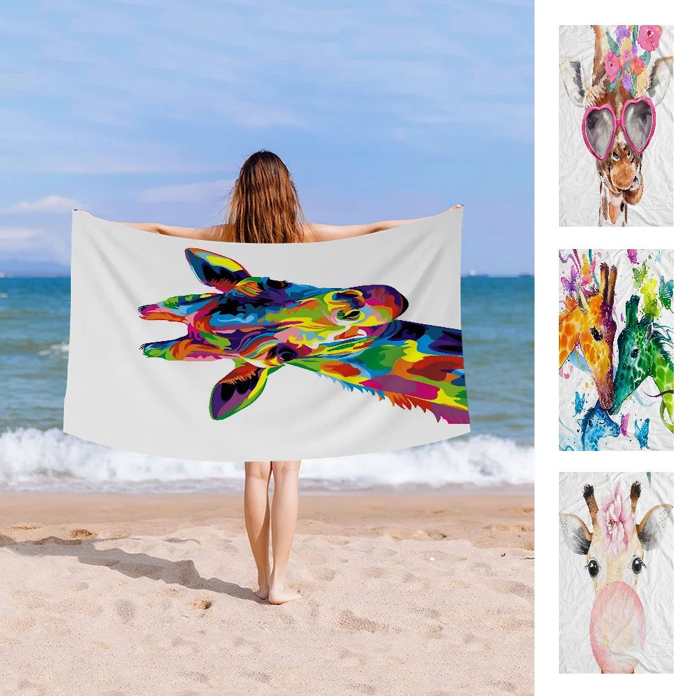 

Painting Giraffe Colorful Beach Towel Colorful Bath Towels For Girl Microfiber Quick Dry Custom Sand Free Beach Gym Pool