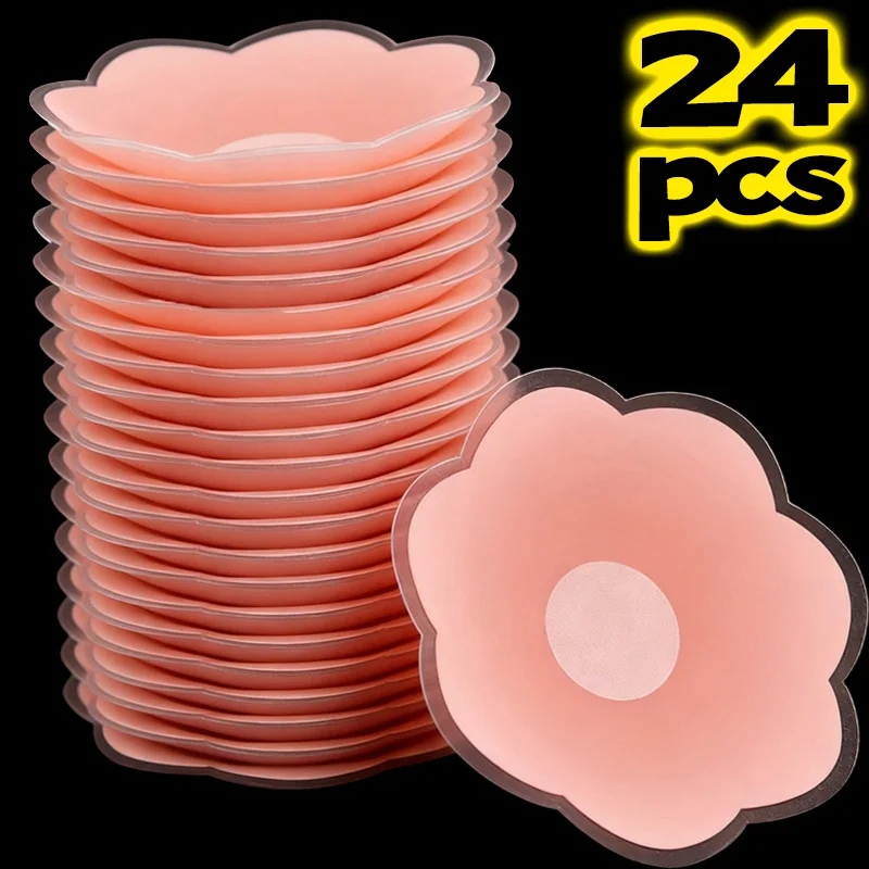 

Набор из 12/24 многоразовых самоклеящихся силиконовых накладок на соски для женщин, невидимые, без бретелек, в форме лепестков, для груди