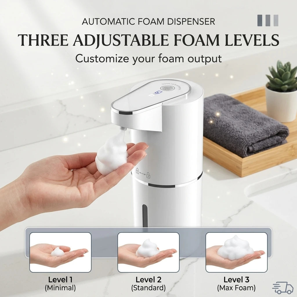 USB-C Rechargeable Touchless Foaming Soap Dispenser, 3 Foam Levels, Wall/Counter Mount, 350ml for Kitchen Bathroom