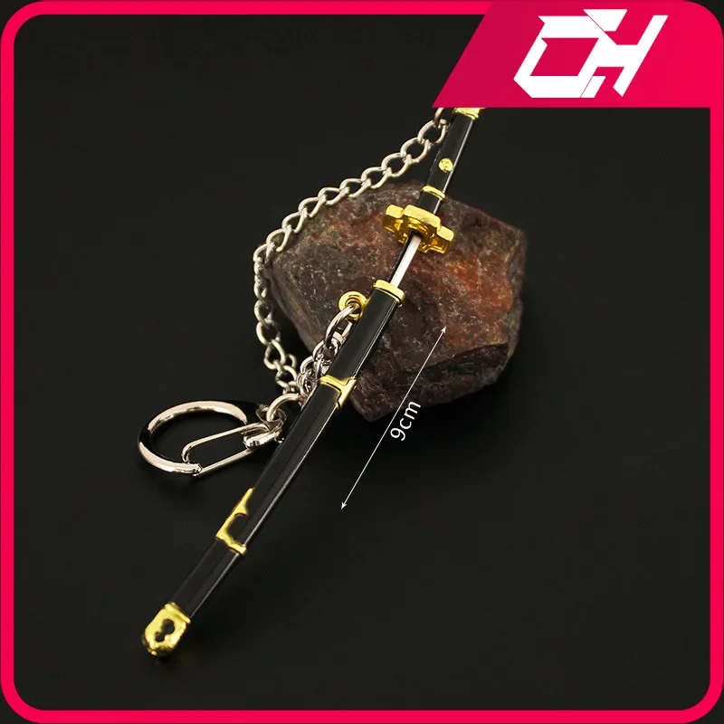 Porte-clés de dessin animé Roronoa Zoro, arme de 9cm, modèle en métal Katana samouraï, couteau épée, cadeaux, jouets pour garçons, Collection