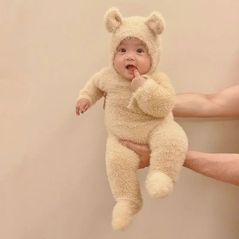 Baby Clothes Fall and Winter Onesie Men and Women Baby Cute Super Cute Mink Fur Footed Pajamas Out Crawling Clothes