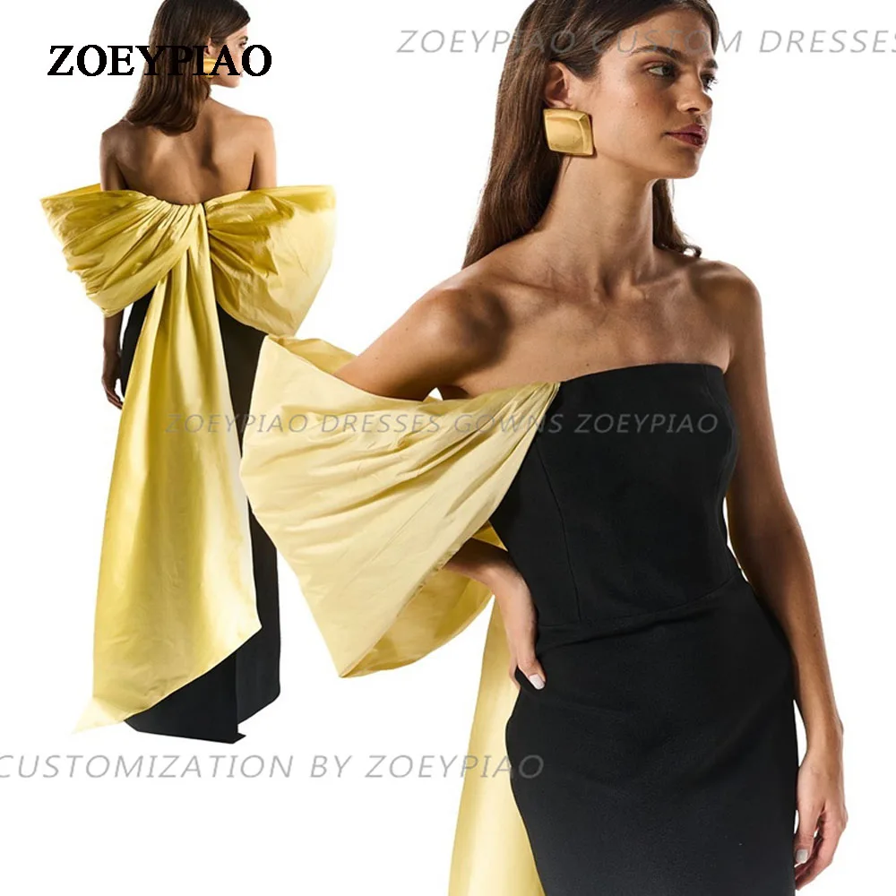 

Simple Fashion Strapless Green/Black Satin Stole Floor Length Evening Dresses Gowns One Shoulder Back Bow Arabic Formal Dress