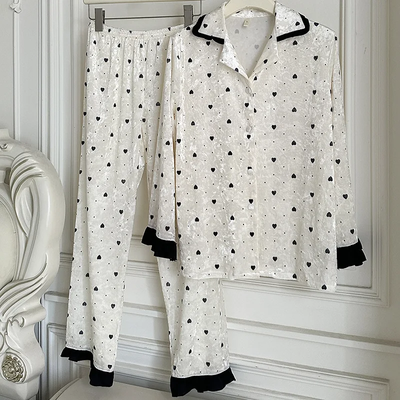 

Повседневный пижамный комплект с лацканами и длинными рукавами, осенняя новая одежда для дома, пижамные костюмы, женский комплект из 2 предметов, домашняя одежда, женские пижамы