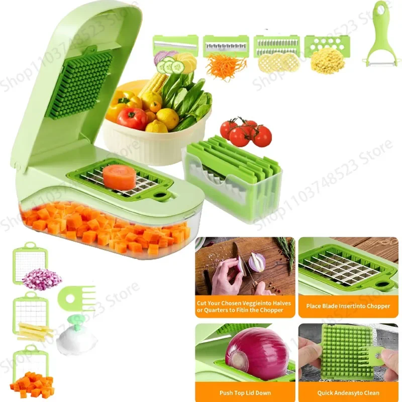 

Hot New 17 in 1 Multifunctional Vegetable Chopper Slicer Shredder with Basket Fruit Slicer Potato Shredder Carrot Grind Gadgets