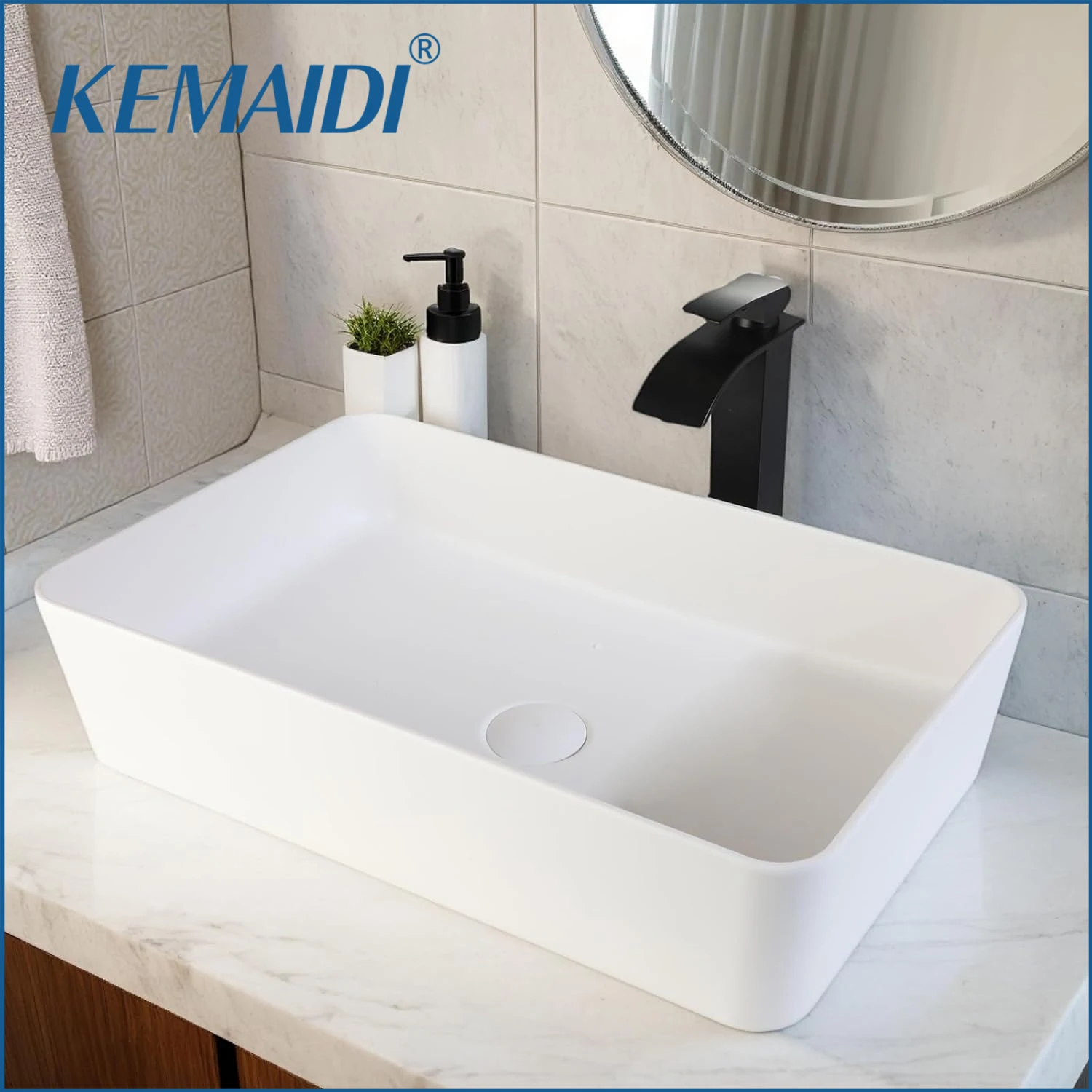 

KEMAIDI белая прямоугольная раковина без крана 22 "камень для ванной комнаты, смоляные чаши для раковины над столешницей, раковины для ванной комнаты