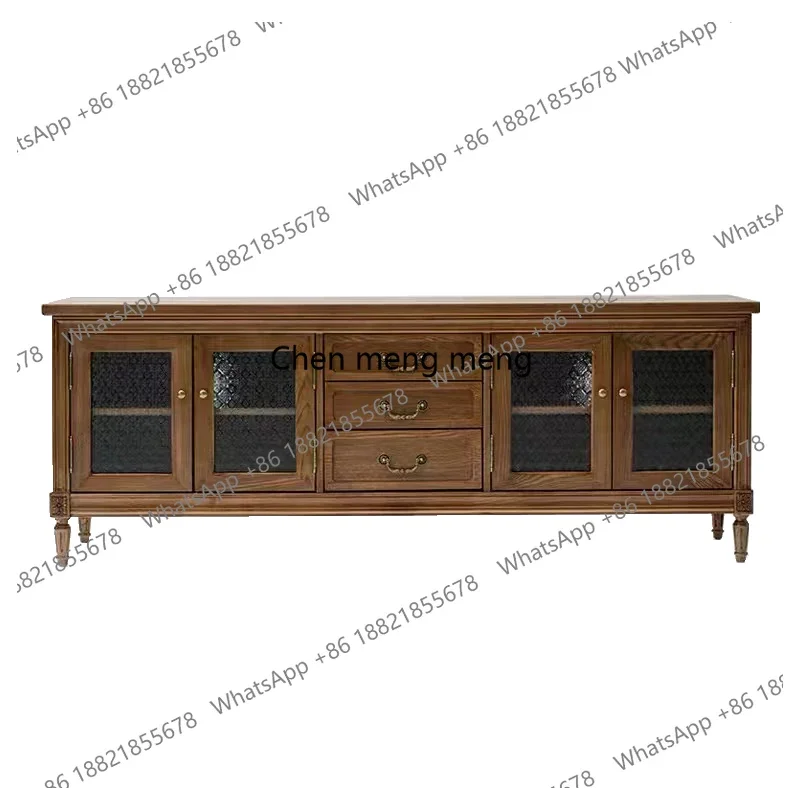 

Solid wood TV cabinet American retro European oak locker Multifunctional living room audio and video cabinet