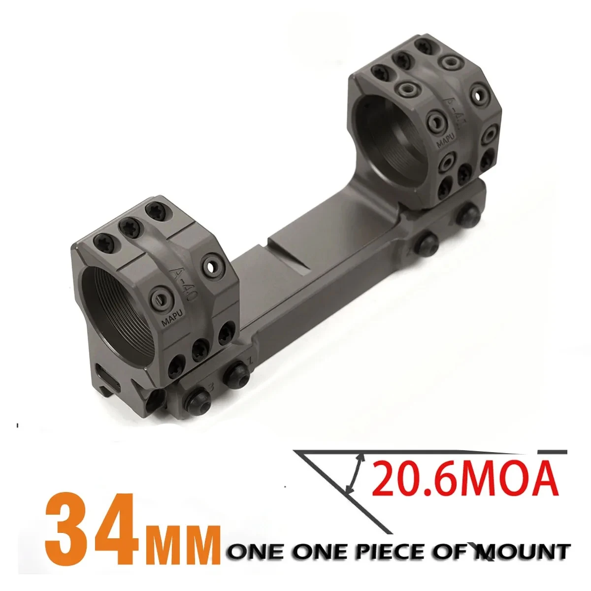 6 Mrad 20.6MOA Scope Mount Rings 1.54 inchs 21mm Picatinny Rails aluminium, AR15, one Piece 34mm 35mm Mount, Desert Black Color