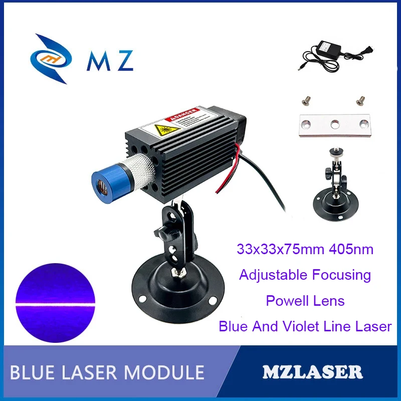 

Adjustable Focusable Powell Lens 405nm 300mw 600mw Blue & Violet Line Laser Diode Module With Bracket+Adapter Industrial Grade