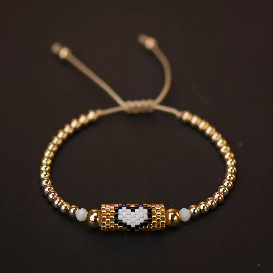 Heart Miyuki Bracelet Handmade Woven Adjustable Hard Golden Plated Beads For Women Fashion Jewelry Summer Love Beach Boho Gift