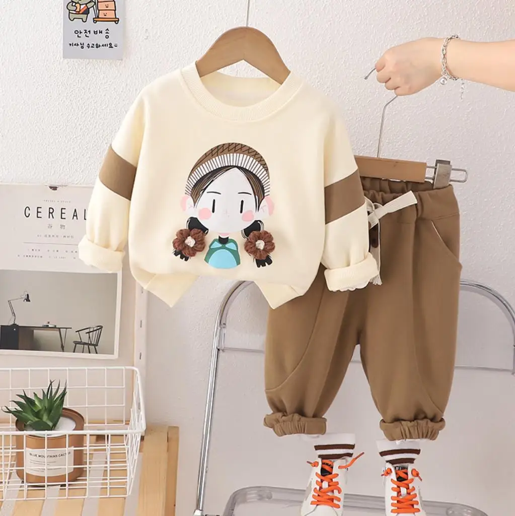 

Designer Children Baby Clothing Fall Boys Girls Sets Cute Cartoon Printed Hoodies Tops and Pants Todder Outfits Kids Tracksuits