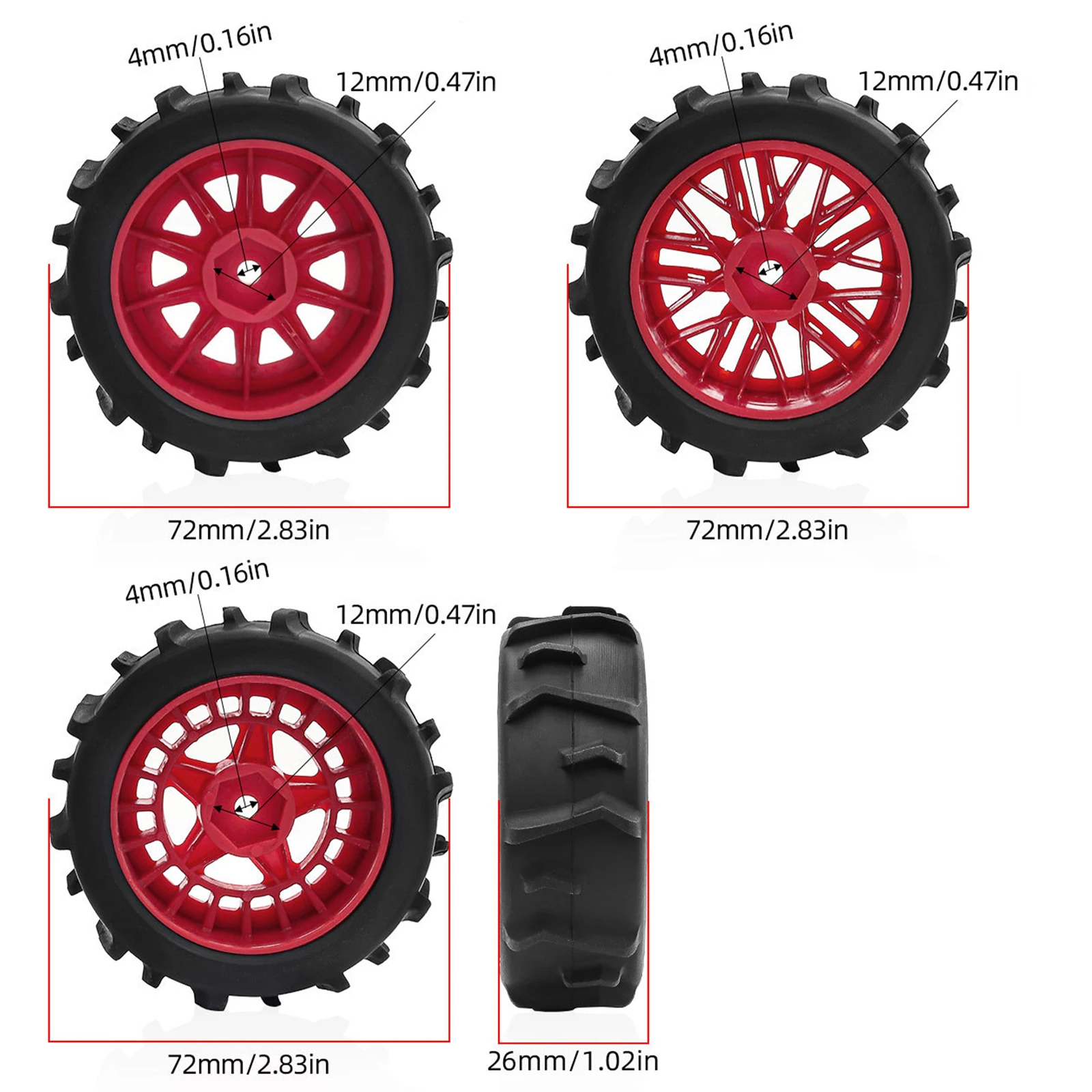 RCMMTING 4pcs 72*26mm All-Terrain Tires & Wheels for 1/14 Arrma Typhon Grom 1/16 Mojave Grom RC Car Upgrade Parts