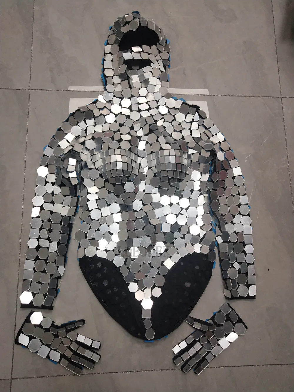 Body à capuche Sexy à paillettes argentées, vêtements de scène pour spectacle de Robot, miroirs, gants, tenues de danse, Costume de troupe de danseuse, boîte de nuit