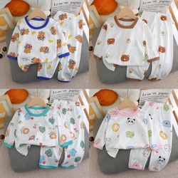 2024 New Summer Children's Long-sleeved Trousers Home Clothes Set Cotton Underwear Baby Thin Pajamas Children Clothing