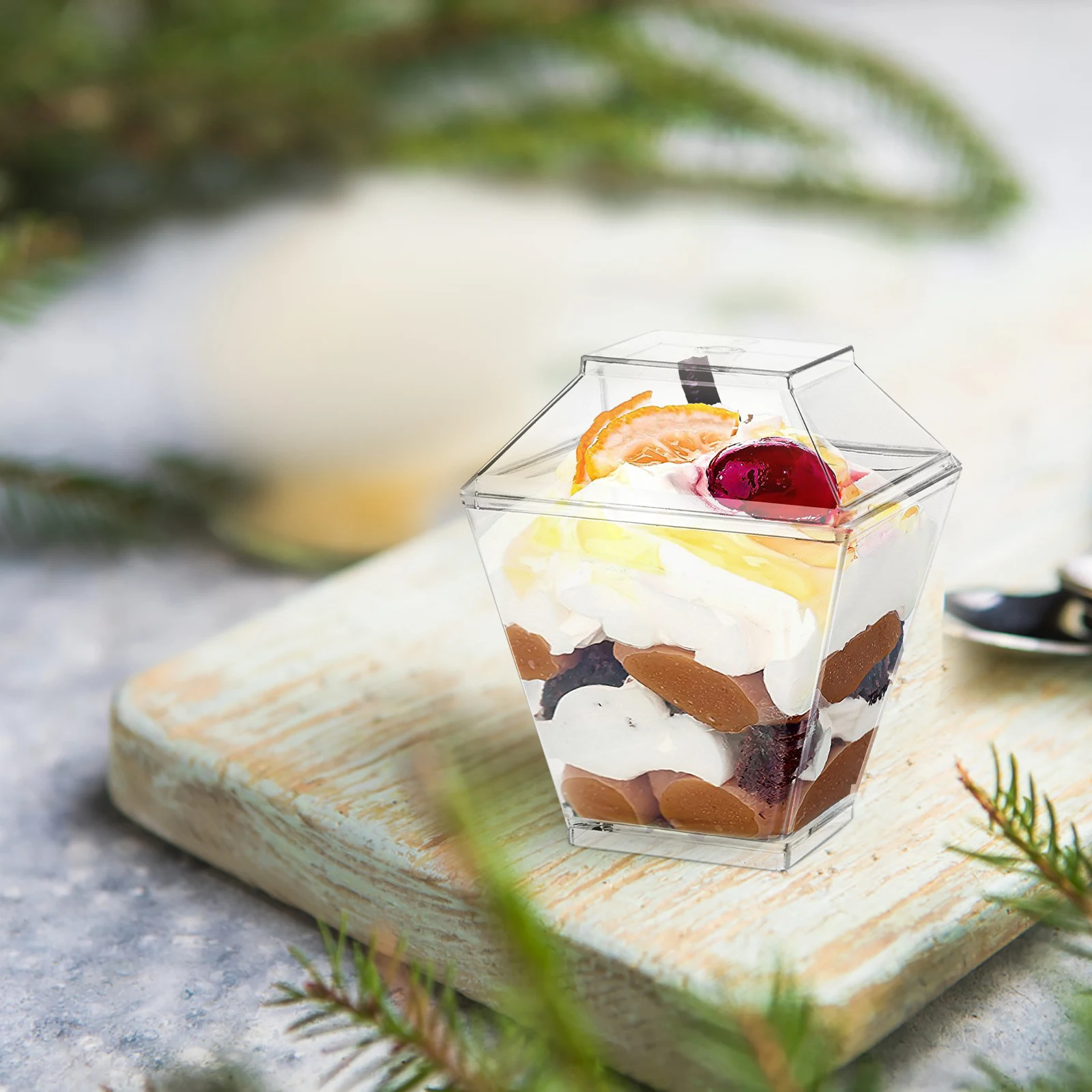 

50 set Clear Dessert Mousse Pudding Set With Lids Spoons Reusable Ice Cream Containers Party Accessories Compact Tiramisu Cups