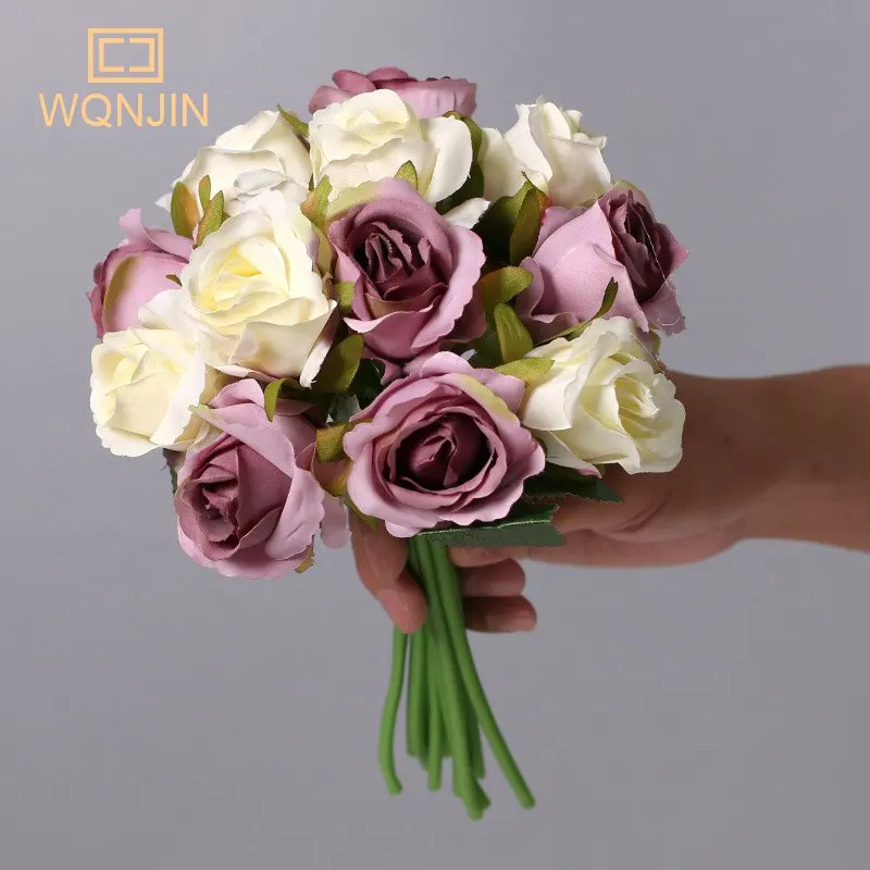 12 Teile/los Künstliche Seidenrosen Blumenstrauß Hochzeit Braut Mit Hause Gefälschte Weiße Blumen Billig Für Zuhause Tischdekoration – Detail 3