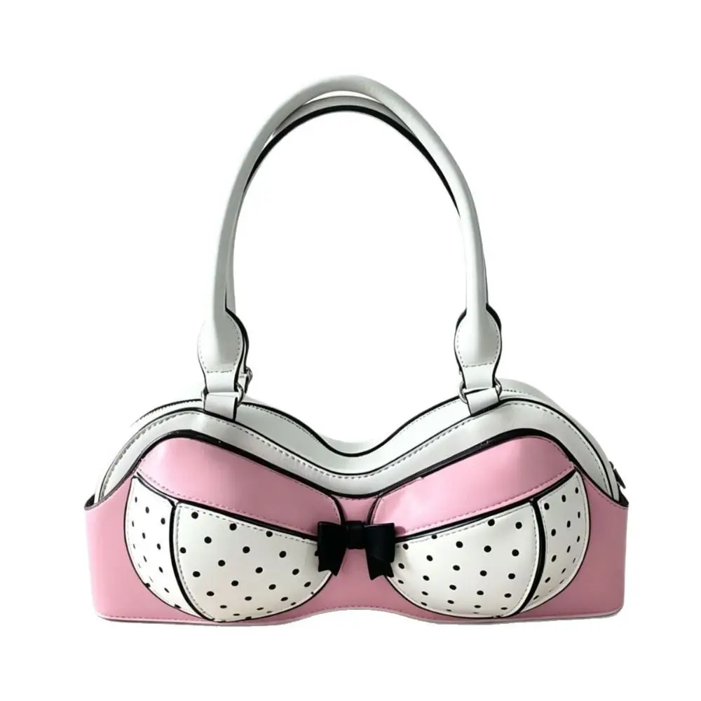 Cute Korean Style Polka Dot Bra Shoulder Bag Y2k Harajuku Pink Bikini Handbag Fashion Bow Printing Handbag Travel Bag
