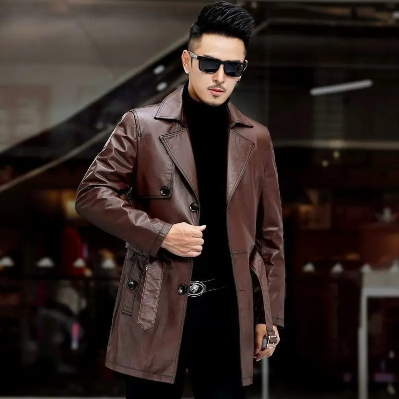 Men's Cowhide Coat, Genuine Leather Jacket, Autumn Winter, Brown Leather Jackets, Mens Genuine Leather Coats, Silk Liner