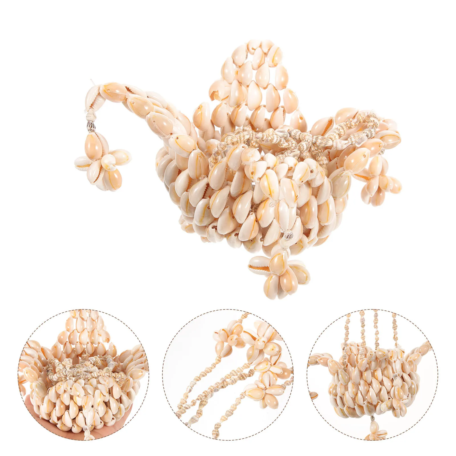 

Creative Seashell Hanging Basket Decor Wall Art Ocean Theme Pendant for Home Courtyard Balcony Photography Prop