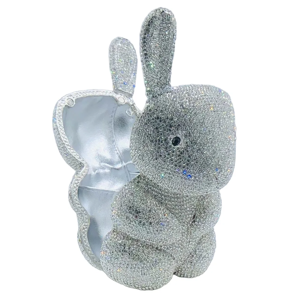 Boutique De FGG Novelty Rabbit Rhinestone Clutch Purses for Women Evening Bags Bunny Crystal Clutch Party Hardcase Handbags