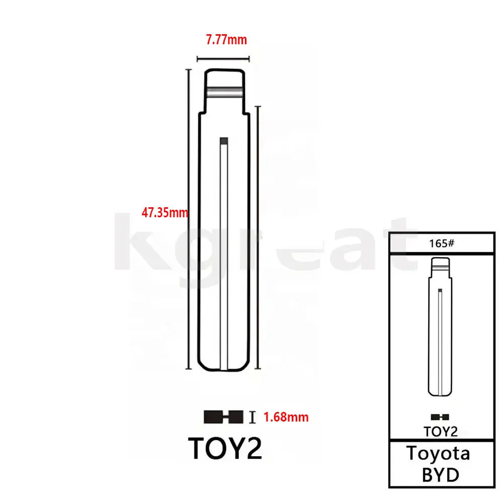 10pcs 165# KD Car Key Blade TOY2 Smart Remote Uncut Car Key Blades Uncut Flip Blank Car Key Blank for Toyota Lexus BYD